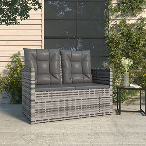 Xichuzi Gartenbank mit Kissen, Sitzbank Outdoor, Parkbank, Balkon Bank Kleiner Balkon, Park Benches, Garten Bänke, Grau 105 cm Poly Rattan