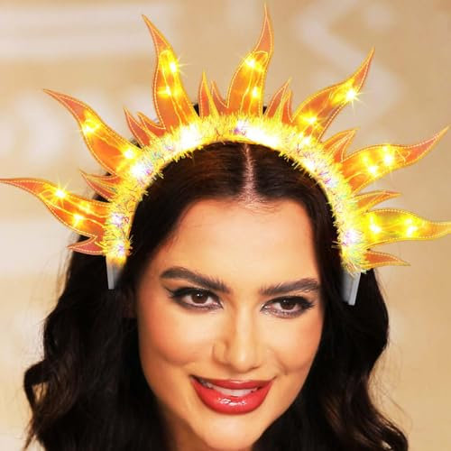 Flovel LED Kopfschmuck Sonne Light Up Feuer Haarreif Leuchtende Halloween Xmas Haarschmuck für Damen