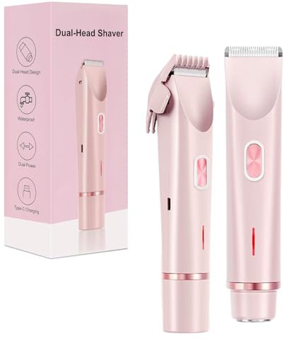 Intimrasierer 2 In 1, Elektrischer Rasierer Damen Intimbereich Bikini Trimmer für Privater Teil Gesicht Achselhöhlen Beine (Rosa)