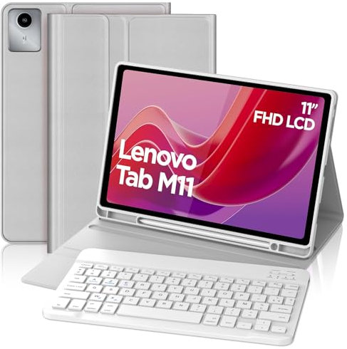 FOGARI Clavier pour Lenovo Tab M11 11'' 2024, AZERTY Français Clavier Bluetooth sans Fil, Intelligent Housse pour Lenovo Tab M11 Tablette TB-330XU/330FU - Gris