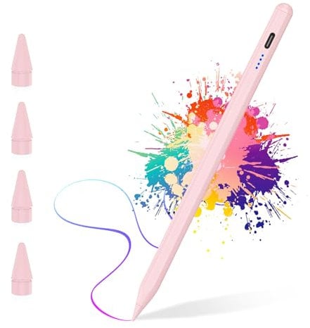 Stylus Pen for iPad 2018-2025, Digital i Pad Pencil with Palm Rejection, Compatible with iPad 6-10 Gen/A16, Air 3/4/5/M2/M3, Mini 5/6, Pro M4/Pro 12.9/11/13-inch(Pink)