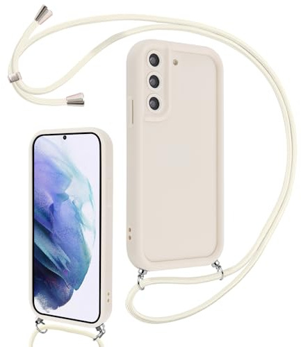 Coalbooliy Handykette für Samsung Galaxy S21（5G） Hülle 6,2 mit Band, Handyhülle Kameraschutz Weiches Silikon Necklace Stoßfeste Schutzhülle mit Kordel zum Umhängen Cover für Mädchen Frauen, Weiß