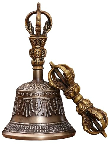 Die Gebetsglocke Buddhistische Musikinstrumente Handglocken | Set bestehend aus einem tibetischen Mini-Glöckchen und einem Vajra Für Tempel Altar Hochzeit Weihnachten Buddhistisch
