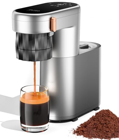 pura coffee Espressomaschine mit Netzbetrieb, 20 Bar, kompakte Kaffeemaschine für Espresso auf Knopfdruck, Touchscreen, Mini Espresso Maker für Büro, Zuhause und Camping