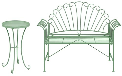 Beliani Garden Furniture Set Vintage Metal 1 Bench 1 Table Green Cavinia