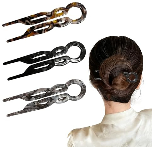 Lot de 3 épingles à cheveux françaises, épingles en U, accessoires coiffants Prestige pour chignons et torsades, pour femmes (3 couleurs)