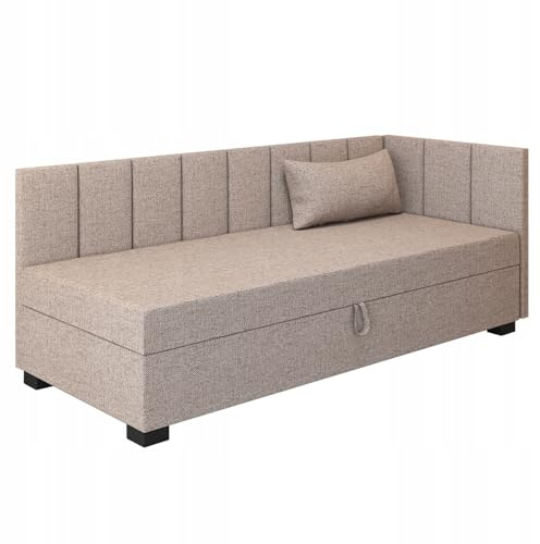TAPCZANY24 - Boxspringbett Adel+ 93x198 cm mit Taschenfederkern Matratze | Bett mit Matratze, Polsterbett mit Bettkasten, Gepolstertes Einzel Bett, Schlafsofa - Biskuitbeige