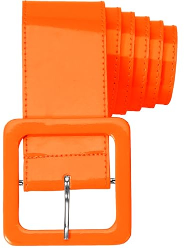 Breiter Damen Gürtel in Lackoptik | Statement Taillengürtel mit großer eckiger Schnalle | Perfekt als 80er & 90er Jahre Kostüm Zubehör | Retro Gürtel für Kleid, Karneval & Mottoparty (Orange)