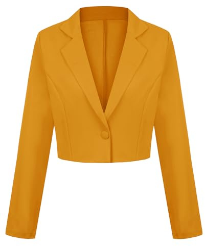 LADI TREND Blazer corto da donna con un bottone giacca blazer con risvolto dentellato casual elegante classico manica lunga abbigliamento da lavoro con risvolto