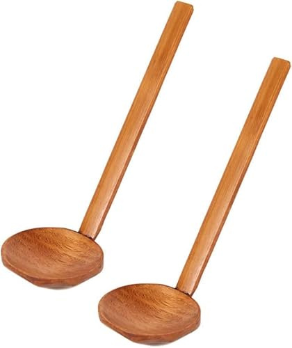 Juego de 2 cucharas de ramen de madera con mango largo, olla caliente grande, tortuga, bebidas, sopa, mango largo, sopa de madera, olla caliente, olla japonesa