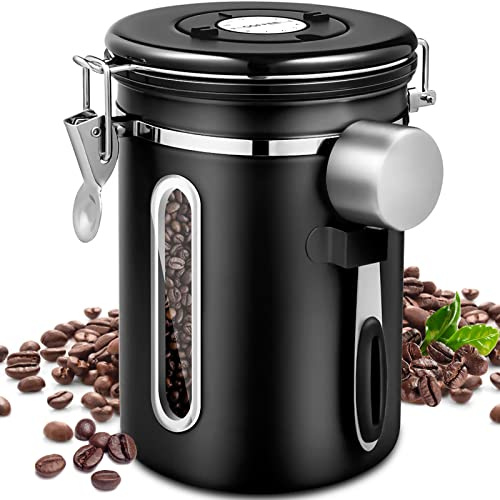 Purpledi Purpedi Kaffeedose Luftdicht aus Edelstahl 1,8L, Kaffeebohnen Behälter, Vakuum Kaffee Dose,mit Edelstahl Löffel, für Tee Nüsse Kakao Länger und Frisch Bleiben (A)