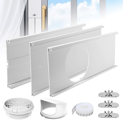 Fensterabdichtung Klimaanlage für mobile Klimageräte, Fenster Kit für 130/150mm (5/5.9 Zoll) Abluftschlauch, Verstellbare Länge 86-117cm, Regenschutz & Insektenschutz, Verdicktes PVC, Rolladen