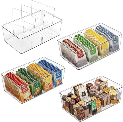 uandu Kühlschrank Organizer 4er Set mit 4 Fächern | Ordnungssystem für Dosen, Getränke, Snacks, Teebeutel & Gewürze, Küche & Schrank, BPA-freie