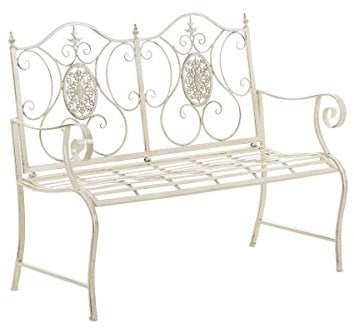 CLP Gartenbank Punjab, lackiertes Eisen, antik, Landhaus-Stil, Nostalgie, ca. 120 x 50 cm, Farbe:antik-Creme