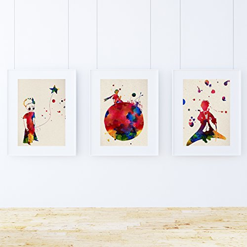 Nacnic Quadratische Aquarell Poster Set von Der kleine Prinz. Wanddeko Bilder von Tieren und Kindermärchen für eine bunte Note in Ihrem Haus, Geschäfte... Größe A4, rahmenlos.