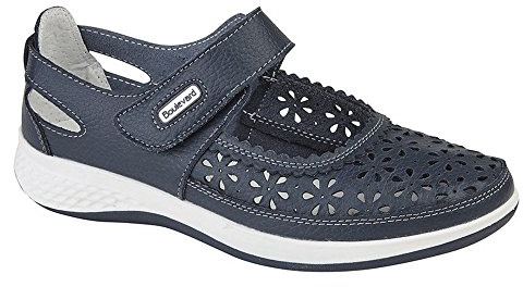 Womens Leather Wide EEE FIT Velcro Casual Shoes Size 4-9 Black