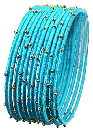 Touchstone Seidenfaden Armreif Kollektion handgefertigten Faux Seidenfaden exotischen Look mit Perlen türkisblau Designer Armreifen Armbänder für Damen 2.37 Set von 12 Türkis