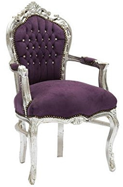 Way Home Store Barock-Sessel im französischen Stil Louis XVI Silber und Lila, 68 x 65 x 108 cm