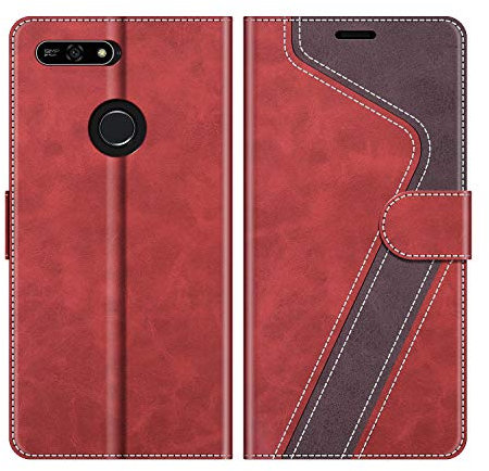 MOBESV Hülle für Huawei Y6 2018 Handyhülle, Lederhülle mit Kartenfach, Klapphülle mit Ständer, Flip Case Handytasche Schutzhülle, Modisch Rot
