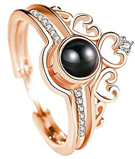 Ich Liebe Dich Ring, 100 Sprachen Projektion Ring Benutzerdefinierten Namen Ring Foto Ring, Sterling Silber Krone Herz Versprechen Ring für Mutter Paar-personalisiert mit beliebigen Namen oder Foto