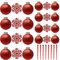 SLEETLY Red Baubles for Christmas Tree Decorations, Shatterproof Plastic 60mm and 80mm Glitter Snow Balls, Icicles and Snowflakes, Ornament Set of 32
