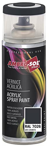 AMBRO-SOL - Pintura acrílica en spray, color Gris Granito, RAL 7026, resultado profesional en múltiples superficies, exteriores e interiores, 400 ml
