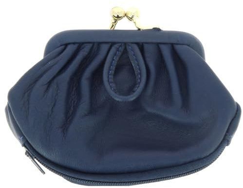 Karl Loven Porte-Monnaie Femme Retro à Fermoir CLIC CLAC en Cuir d'agneau Bleu Foncé - 3 Compartiments pour Pièces - Billets - Carte Bleue