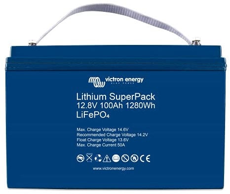 Victron Energy Lithium SuperPack Batterie au Plomb 12,8 Volts 100 Ah LiFePO4 avec BMS intégré et commutateur de sécurité