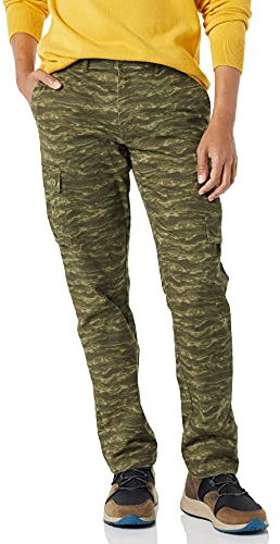 Amazon Essentials Men's Straight Fit Stretch Cargo Work Trousers (Available in Big and Tall), Olive Camouflage, 36W / 29L