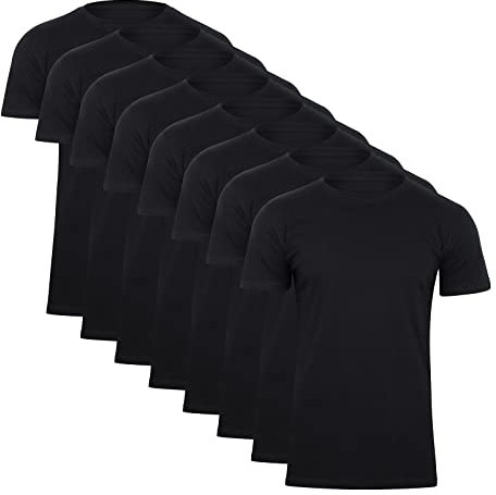 Paolo Renzo Rundhals Basic T-Shirt O-Neck 8 Stück Shirt mit Rundhalsausschnitt aus 100% Baumwolle Einfarbig Größe XL Schwarz