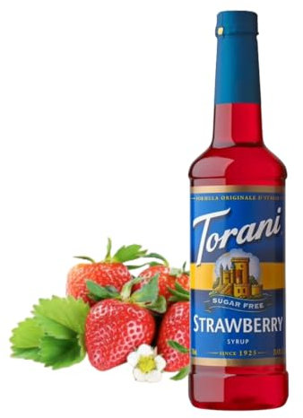 Torani Sugar Free Strawberry Syrup (750ml) - Soda Syrups for Mocktails, Cocktails, Iced Tea & Soda Drinks - Zero Sugar, No Calorie, No Carb & Vegan-Friendly