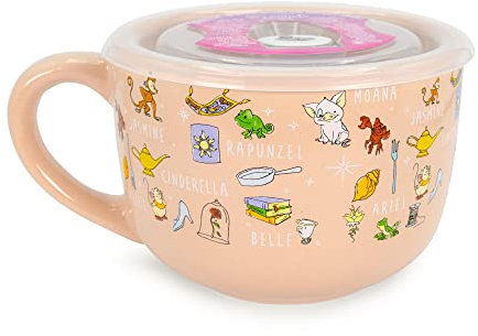 Disney Princess - Taza de sopa de cerámica con tapa ventilada, capacidad para 24 onzas