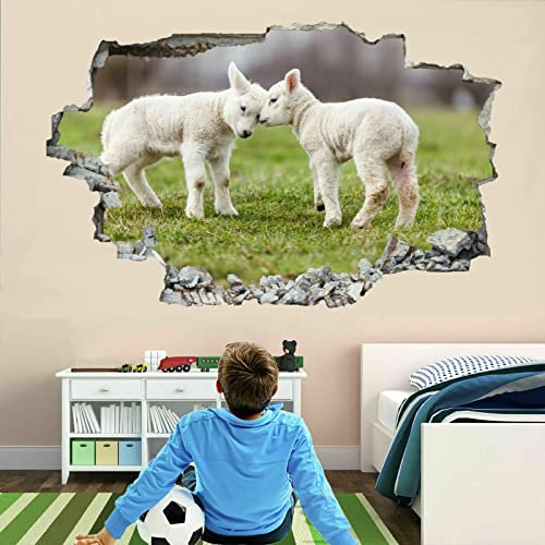 Schafe Wandsticker 3D Durchbruch Bauernhof Wandtattoo kinderzimmer Deko Wiese Wand Aufkleber Selbstklebend Wanddurchbruch Wandsticker Wandbild für Junge Mädchen Teenager Zimmer Wohnzimmer Schlafzimmer