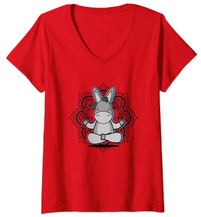 Damen Yoga Esel Mandala Lotusblume Meditation Esel T-Shirt mit V-Ausschnitt