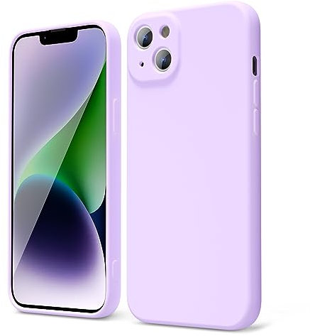 oakxco for iPhone 14 Plus Phone Case Liquid Silicone, Cute Thin Slim Soft Rubber TPU Plain Smooth Gel Cover for Women Girl, Matte Solid Protective & Shockproof, Light Purple