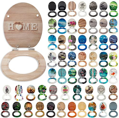 SG Traders® Toilet Seat with Soft Close - Wooden Toilet Seat Cover with Zinc Alloy Hinges, Comfortable Toilet Seat Covers with Colorful Designs Easy to Install, Assembly (Home)