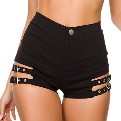 Odizli Ledershorts Damen Lack und Leder Mini Tight Bikini Shorts Frauen Hotpants Festival Rave Techno Pole Dance Outfit Lara Croft Kost�m Halloween Karneval Party Faschingskost�me Schwarz 05 XXL