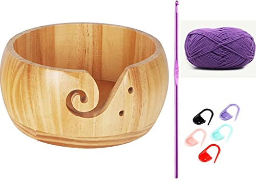 Afoosoo Bol à tricoter en bois fait à la main pour aiguilles et pelotes de fil - Pour tricot et crochet - Pin vif