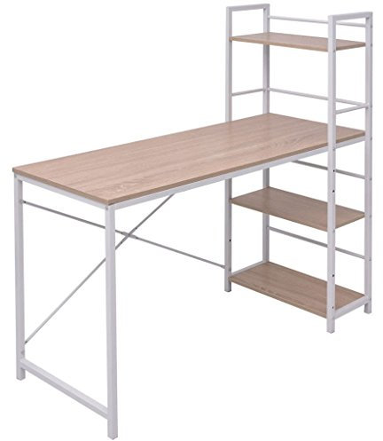 Chusui Schreibtisch mit Bücherregal mit 4 Böden, Regal, Schrank, Regal Kinderzimmer, Bookshelf, Leiterregal, Standregal, Wandregal, Aktenregal, DVD Regal, Eiche