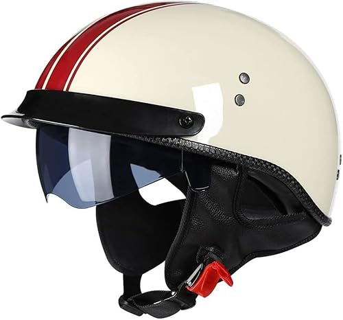 Halbschalenhelm Halbhelme Motorradhelm mit ECE Genehmigt Brain-Cap Halbschale Roller-Helm Scooter-Helm Jet-Helm Mit Visier Retro für Erwachsene Herren Damen (Color : 3, Size : 61~62cm)