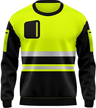 mymixtrendz Hi Vis High Viz Visibility Long Sleeves Safety Work Wear Contrast Reflective Effects Round Neck Sweatshirt Yellow Black