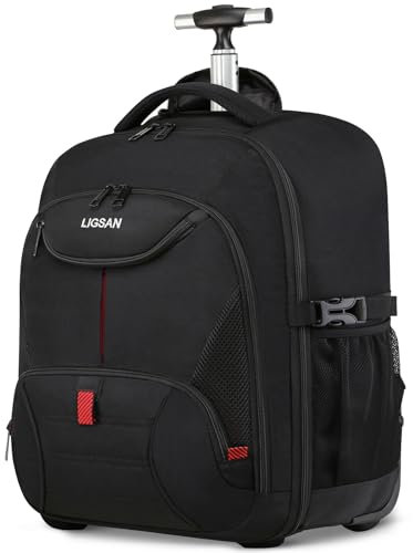 Rollrucksack für Erwachsene, Laptop-Reiserucksack mit Rollen, wasserdicht, Rollrucksäcke für Damen und Herren, Schwarz, 18 Inch, Modern