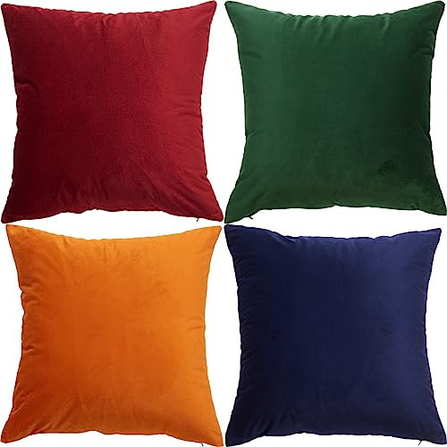 GONOVE Kissenbezüge 50x50cm Weicher Samt Bunte Plain Kissenbezug 4er Set Dekorative Kissenhülle Zierkissenbezüge Kissen für Sofa Couch Zuhause Wohnzimmer, Rot Orange Serie