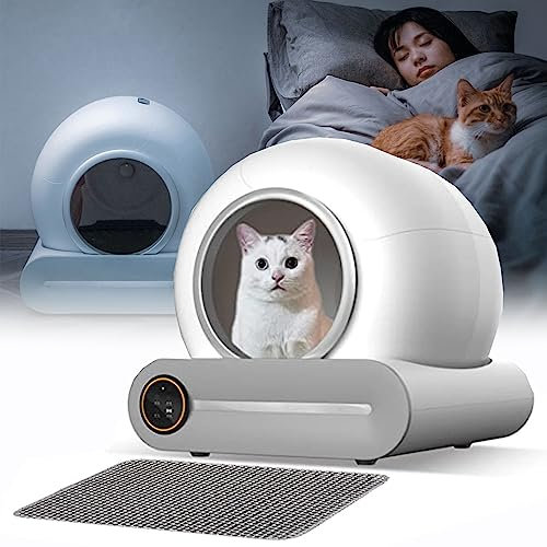 XDLYWUZIQ Caja De Arena para Gatos con Autolimpieza Automática, Control De Aplicaciones/Desodorante Iónico Cajas De Arena para Gatos con Autolimpieza, Inodoro Automático para Gatos con Sensor Dual