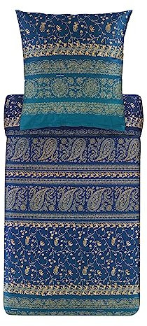Bassetti Brenta Bettwäsche + 2 Kissenhüllen aus 100% Baumwollsatin in der Farbe Blau B1, Maße: 200x200 + 2 K 80x80 cm - 9325857