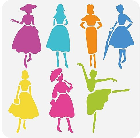 FINGERINSPIRE Frauen Themen Schablonen 30x30 cm Silhouette Frauen Schablone Kunststoff 7 Stile Elegante Damen Muster Schablone Wiederverwendbare Weibliche Schablone Für Wand Zuhause Malerei Dekor