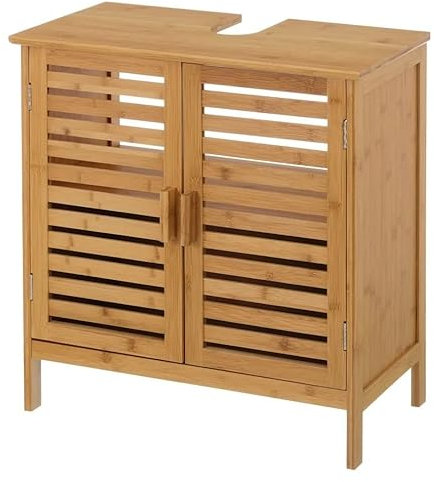 JUANIO Meuble Bas sous lavabo pour Salle de Bain en Bambou Coloris Naturel - Longueur 60 x Profondeur 30 x Hauteur 62 cm
