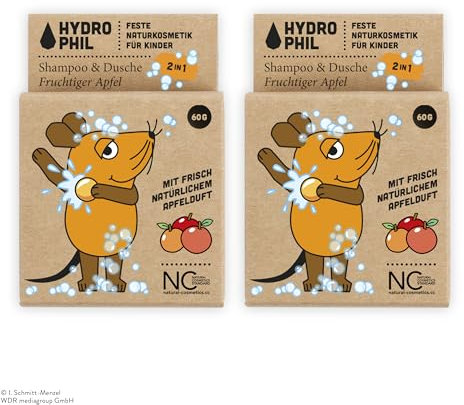 HYDROPHIL - Festes Kinder Shampoo & Dusche - Naturkosmetik - Für alle Hauttypen (Fruchtiger Apfel, 60g (2er Pack))