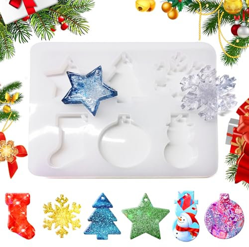 Molde Silicona Resina, Moldes Resina Epoxi Manualidades Moldes de Fundición de Resina Epoxi Moldes Resina Navideños, Moldes de Resina de Navidad Moldes de Silicona para Adornos Colgantes de Navidad