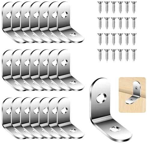 Flintronic 22 Piezas Soporte de Esquina de Acero Inoxidable, 30*30*16mm 90 Grados Soporte de ángulo de Acero Inoxidable en Forma de L con 44 Tornillos, para Fijación de Mesas Sillas Ventanas
